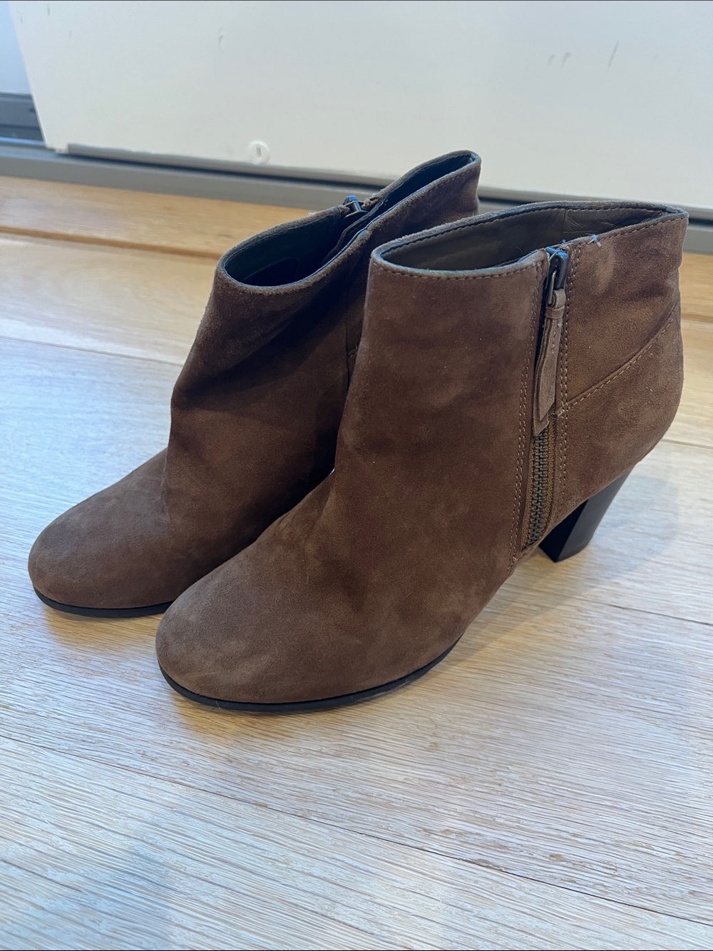 Cole Haan Suede Side-Zip Ankle Booties in Chocolate Brown